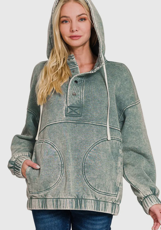 Acid Washed Fleece | Oversized Pocket Hoodie