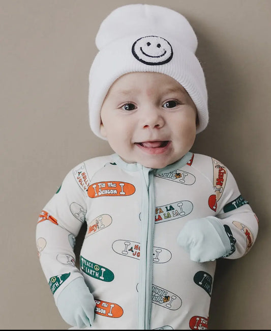 Bamboo Baby Zip Romper | Christmas Skateboard