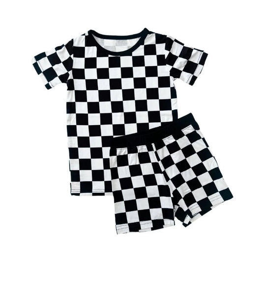 Bamboo Two Piece Shorts Set | Black Checkered