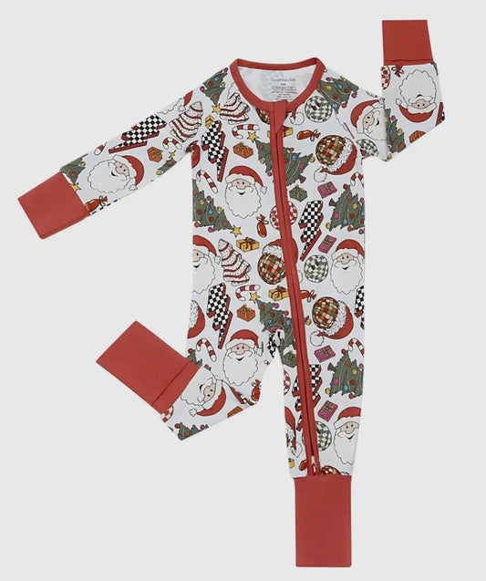 Bamboo Baby Zip Romper | Retro Christmas