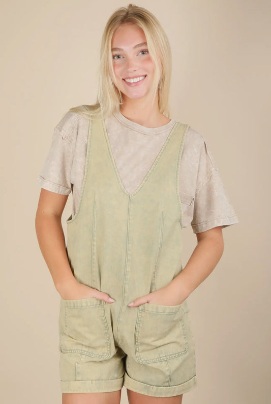 Washed Sage Casual Romper