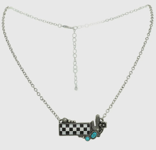 Western Turquoise Cactus Pendant Necklace | Checkered