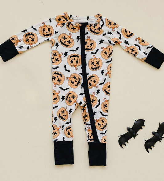 Halloween Bamboo Zip Romper | Black