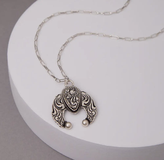 Western Filigree Etched Squash Blossom Necklace