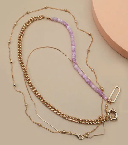 Lavender Bead Toggle Layer Necklace