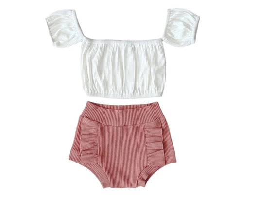 Ribbed Crop Top Set | Dusty Rose