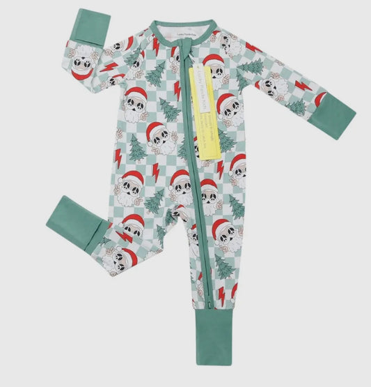 Bamboo Baby Zip Romper | Checkered Santa